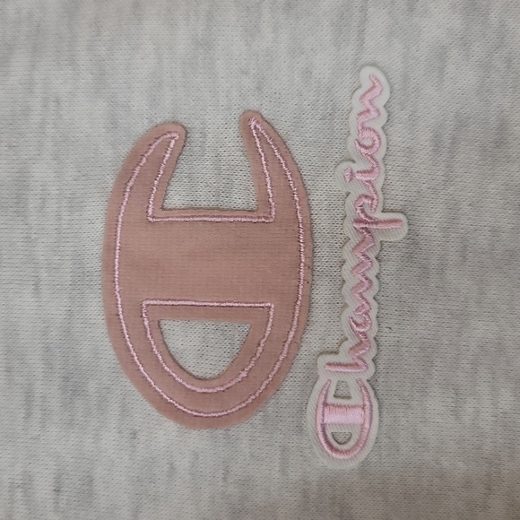 CHAMPION Oatmeal with Pink Cotton Blend Fleece Lined Scuba Hoodie - Picture 3 of 11